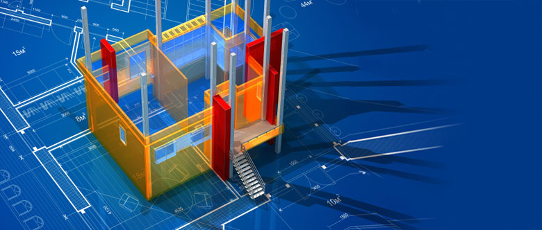 Photograph of blueprints and a model building